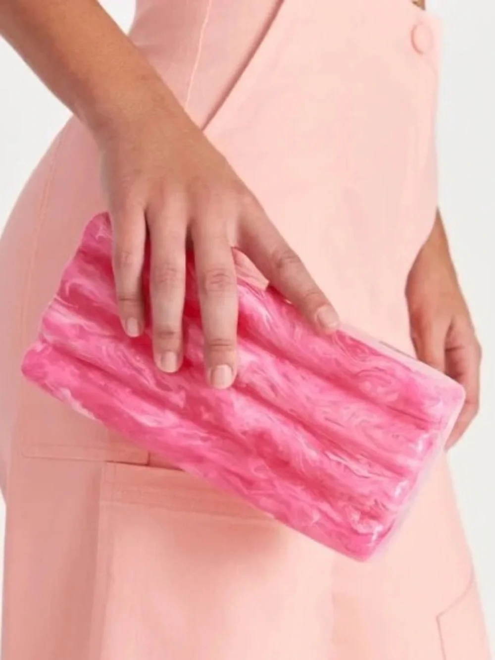 Cult Gaia Pink Marbled Acrylic Rectangular Clutch with Gold Accent - Picture 5 of 5